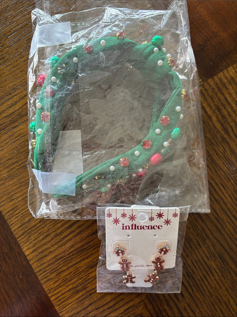 influence Green Embellished Knot Headband with Pink & Pearl Accents